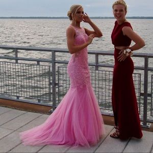 Pink Beaded Mermaid Prom Dress